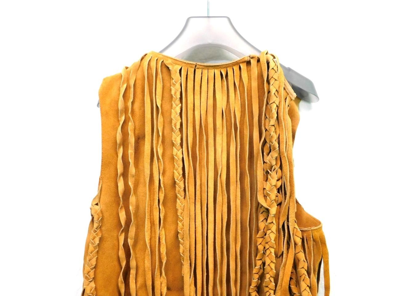 Vintage S Brown Suede Leather Fringe Vest Jacket Full Zip Western Hippie READ