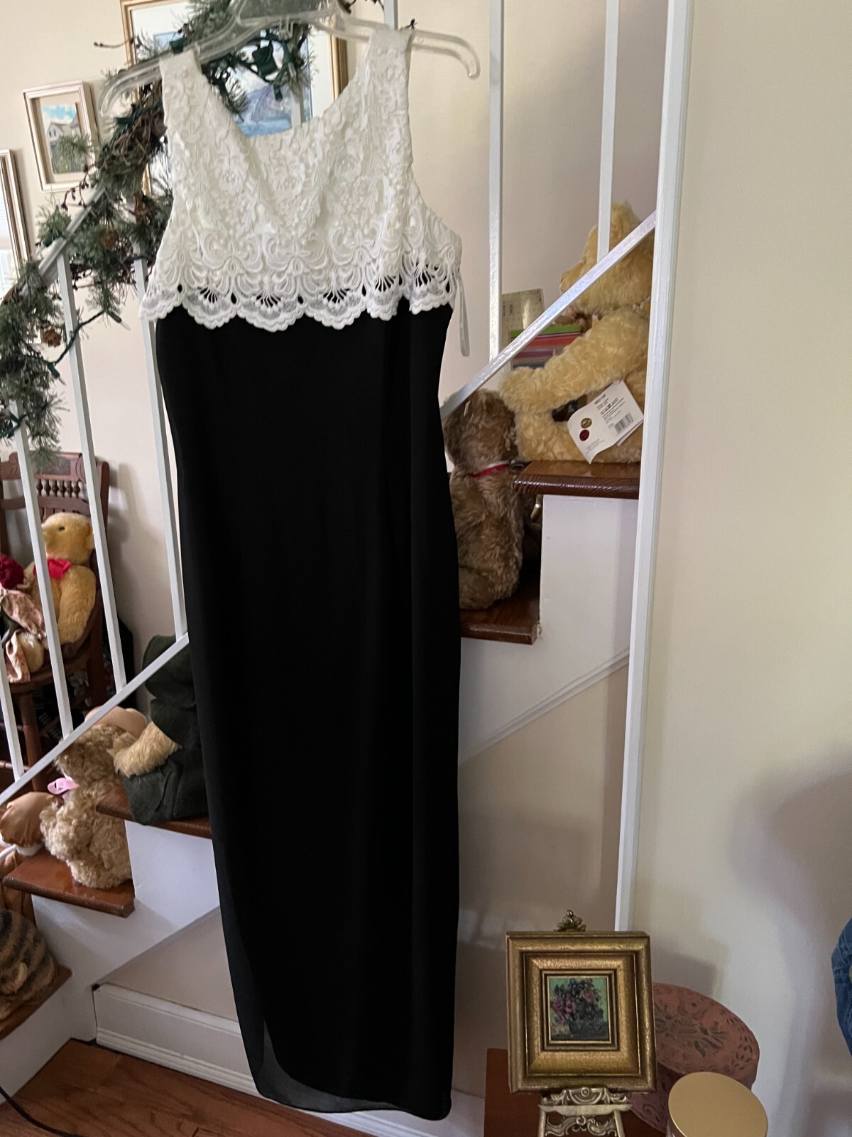 Vintage Scott McClintock Dress Size 12 Long Black Beautiful White Lace Bodice