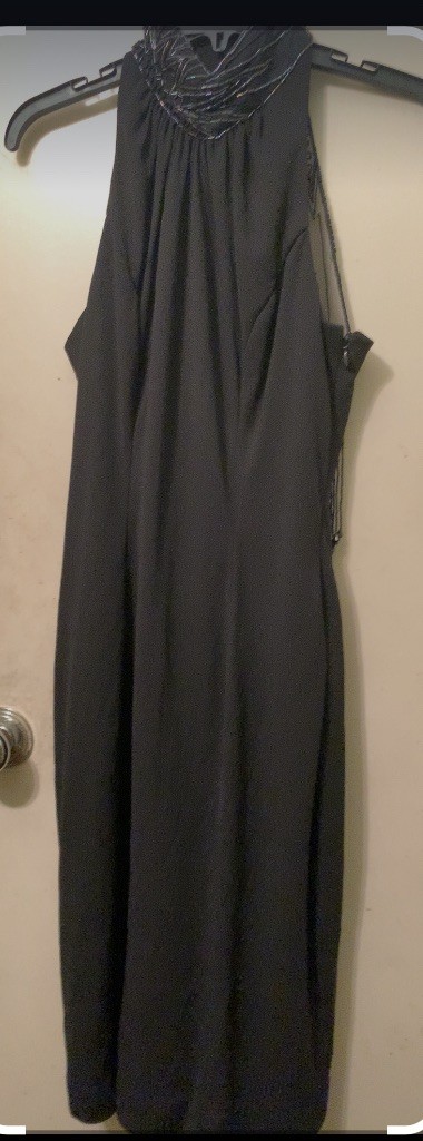 💥VGT 1980s Casadei Halter Beaded Sleeveless Cocktail Dress Black Pencil Dress