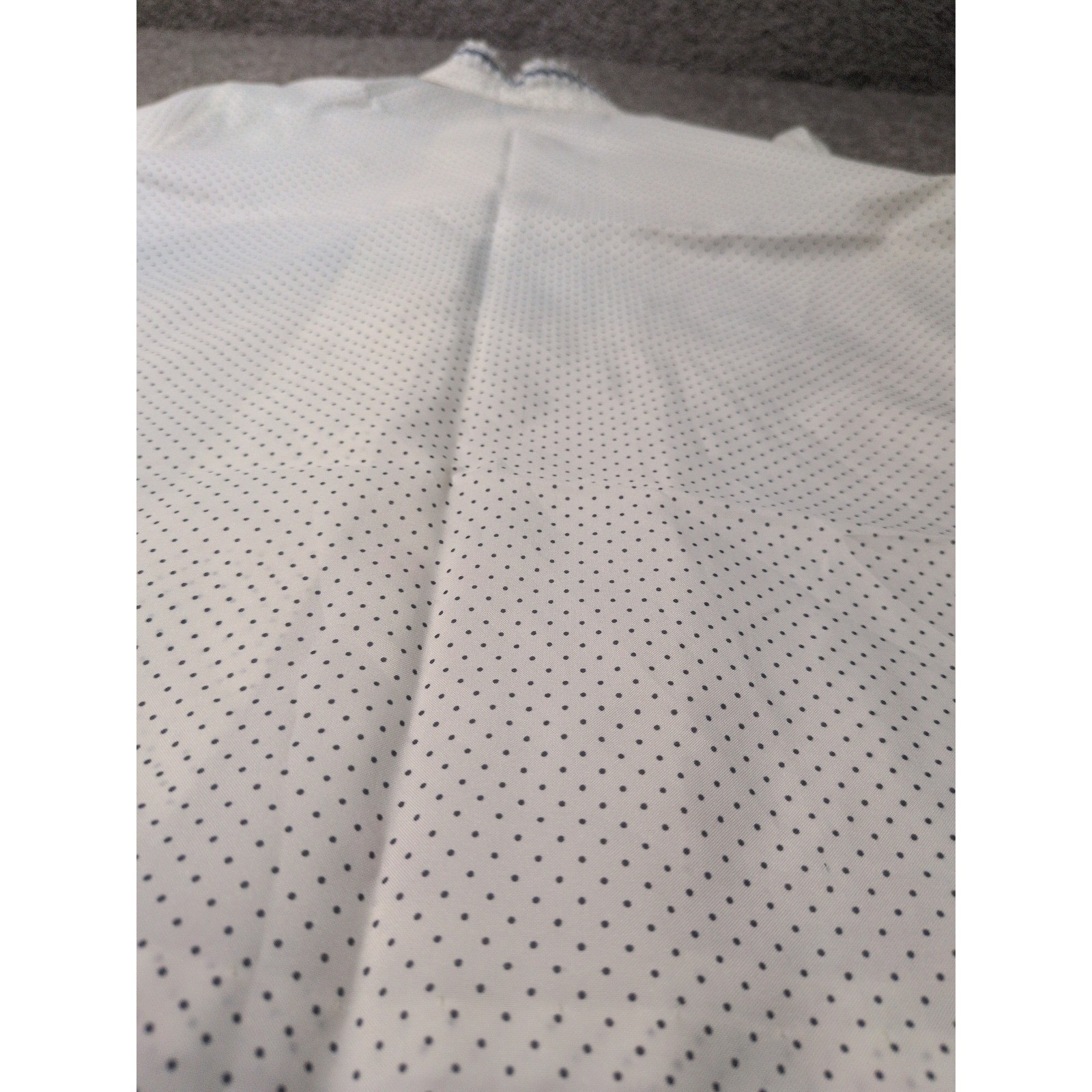 Vintage Cos Cob Polka Dot Ruffle Tuxedo Blouse Cream Navy Blue Long Sleeve L