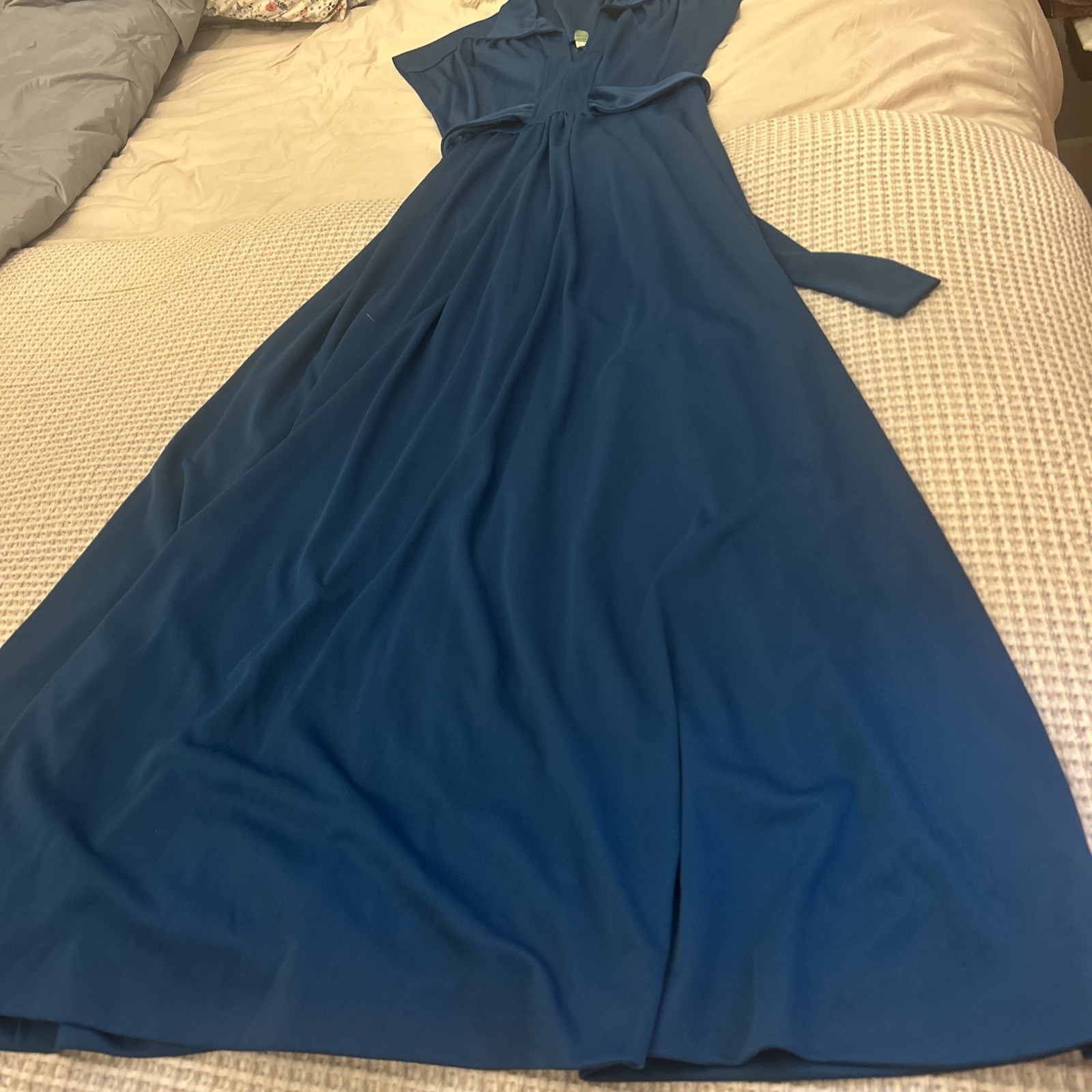 Vintage 70s Blue Maxi Dress Size 13 Twiggy Retro MCM Disco