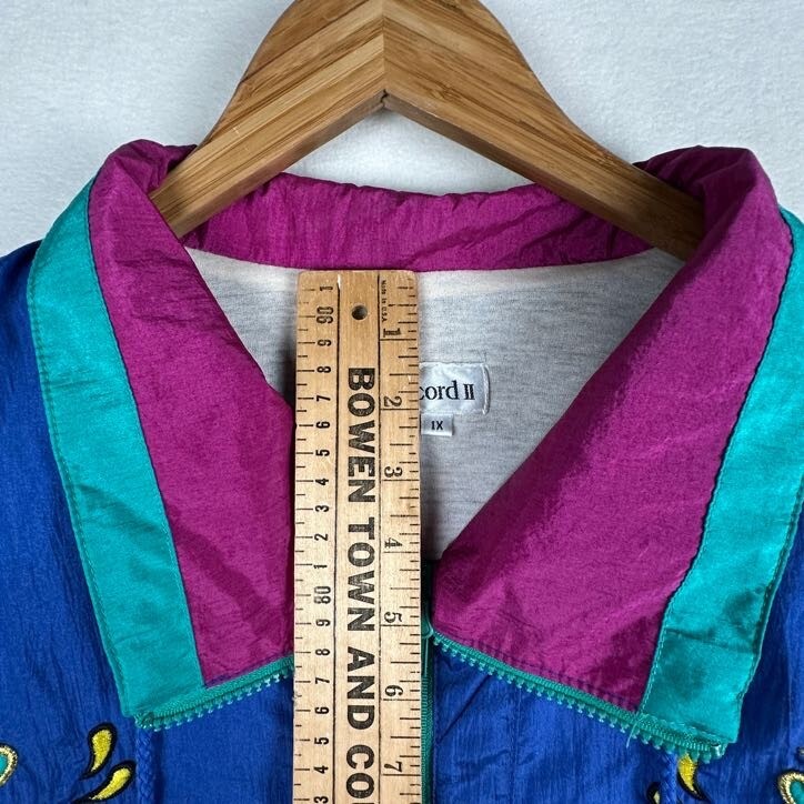 Women’s 1X Windbreaker 90s Silvercord II Blue Purple Retro Full Zip Jacket Vtg