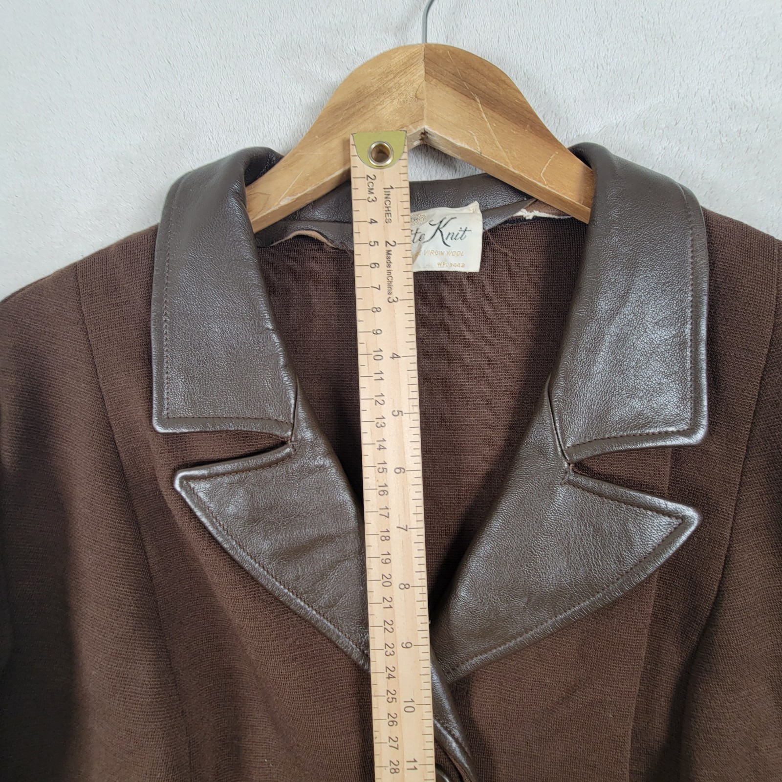 Vintage Butte Knit Sweater Jacket Brown Wool And Leather Measurements In Photos