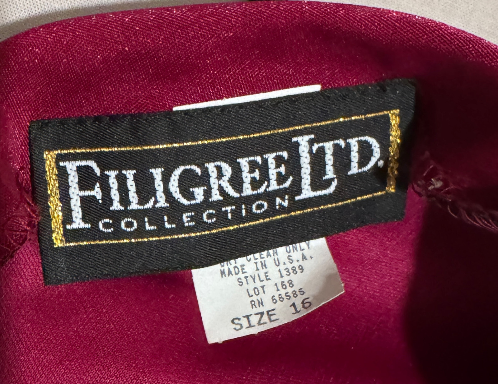 Vintage Filigree Ltd Maroon Red Cocktail Dress Size Large