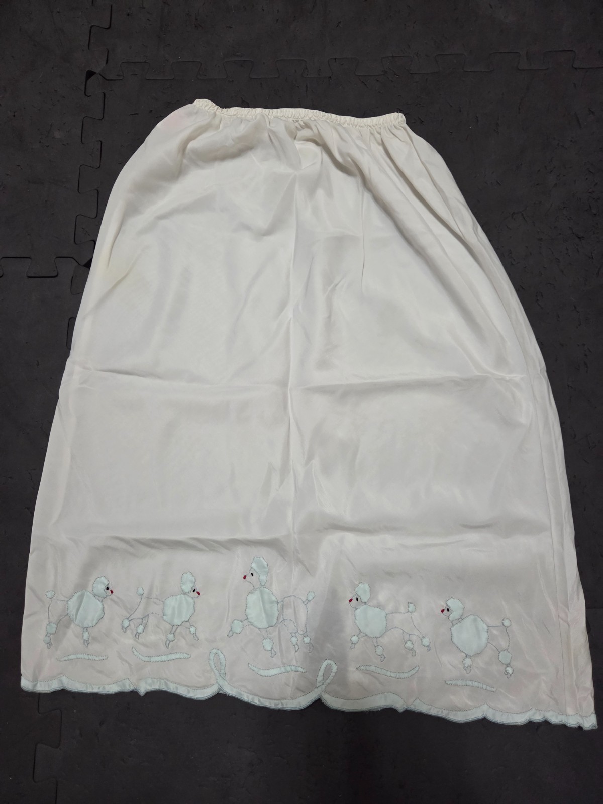 Odette Barsa Vintage White with blue poodles, Hand Embroidered Small Rare 1960s