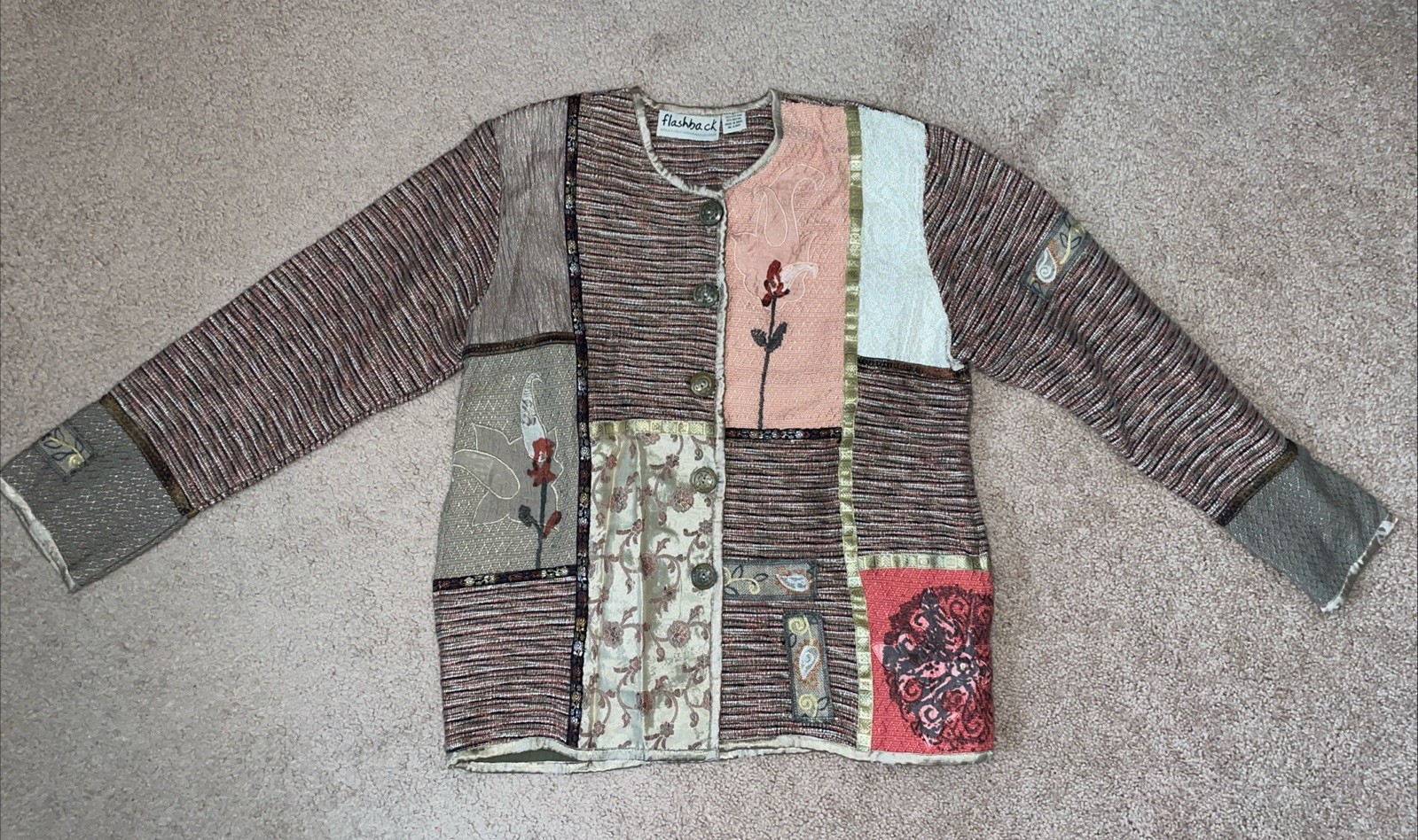 Vintage Flashback Button-Front Patchwork Wearable Art Jacket – Sz Women’s Small