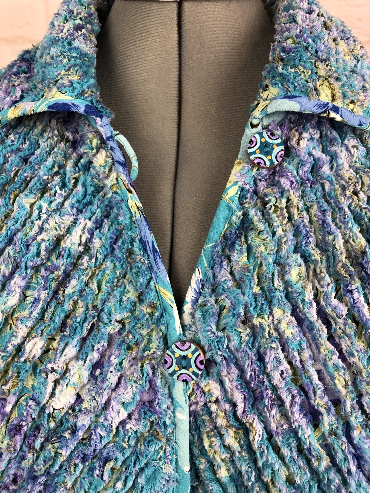 VTG Patchington Reversible Cardigan Sweater Medium Floral Teal Long Slv Sweater