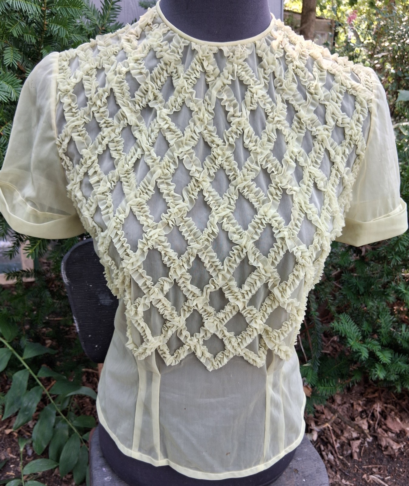 Vintage 1930’s Sheer Ruched Blouse Chartruse Green M (34-36) PENNY POTTER