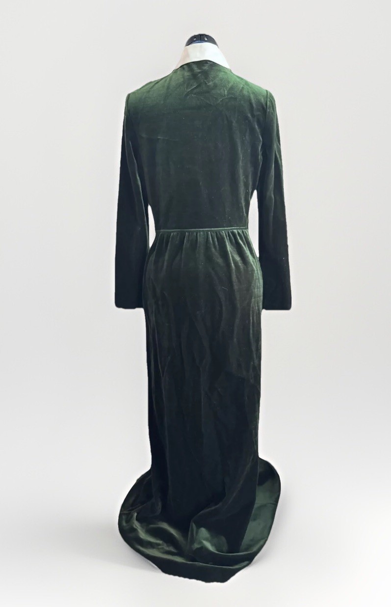 Vtg 90 The Kollection Button Down Shirt Dress Green Velour Velvet Lolita Goth
