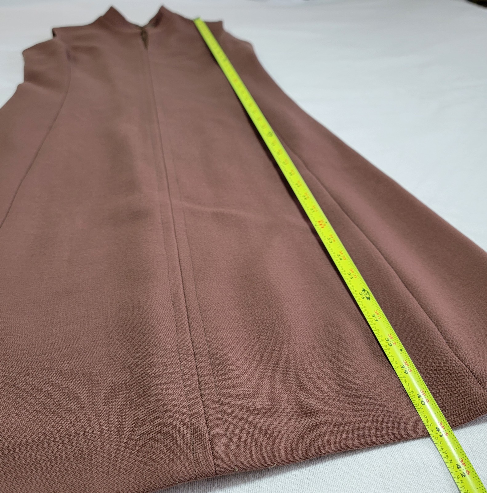 Vintage 70s Brown Sleeveless Midi Dress A-line Women Size 10/M Tailored
