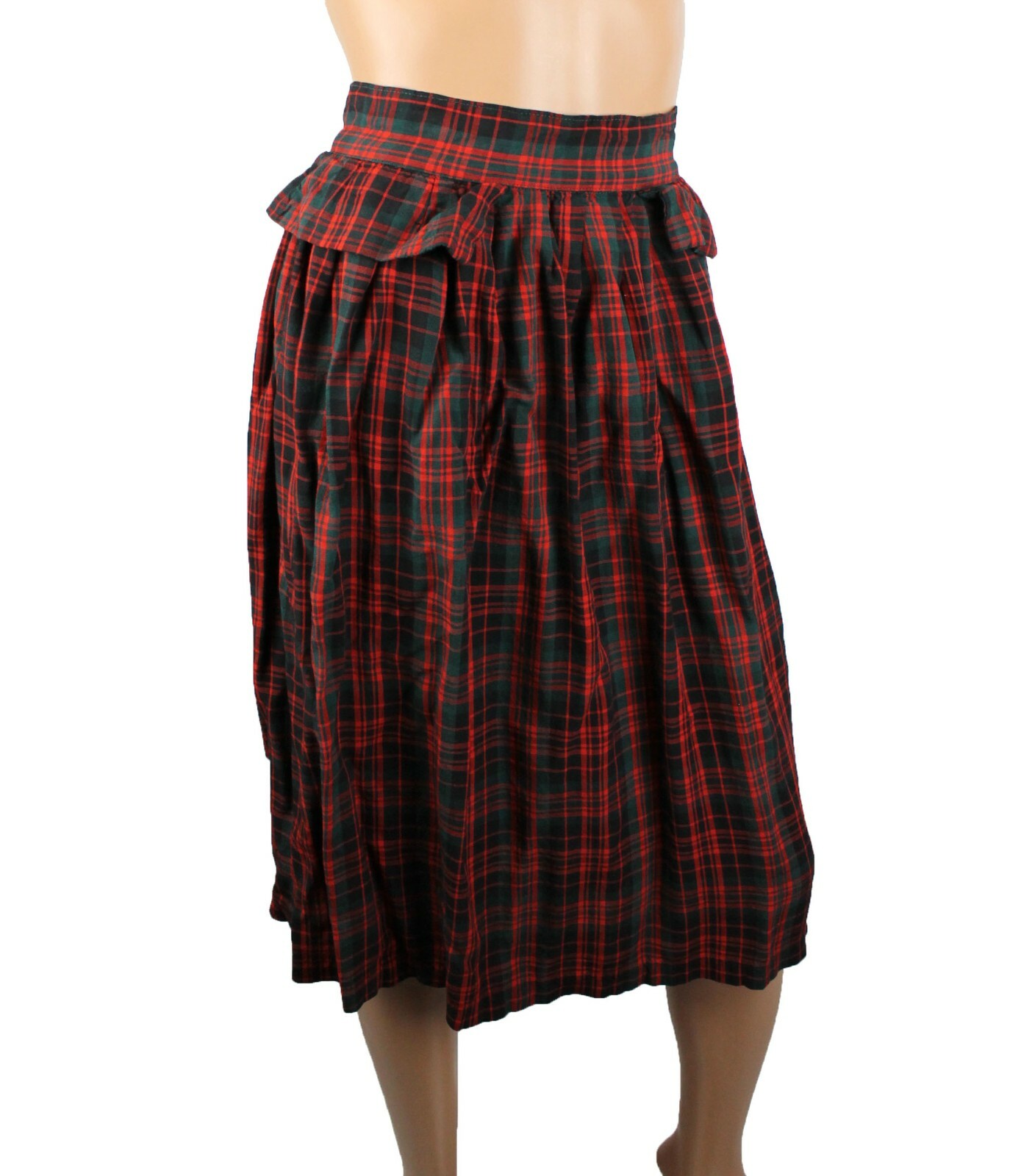 Vintage 60s Skirt Sz XXS Red Green Black Plaid Lightweight Wool Schoolgirl 2XS