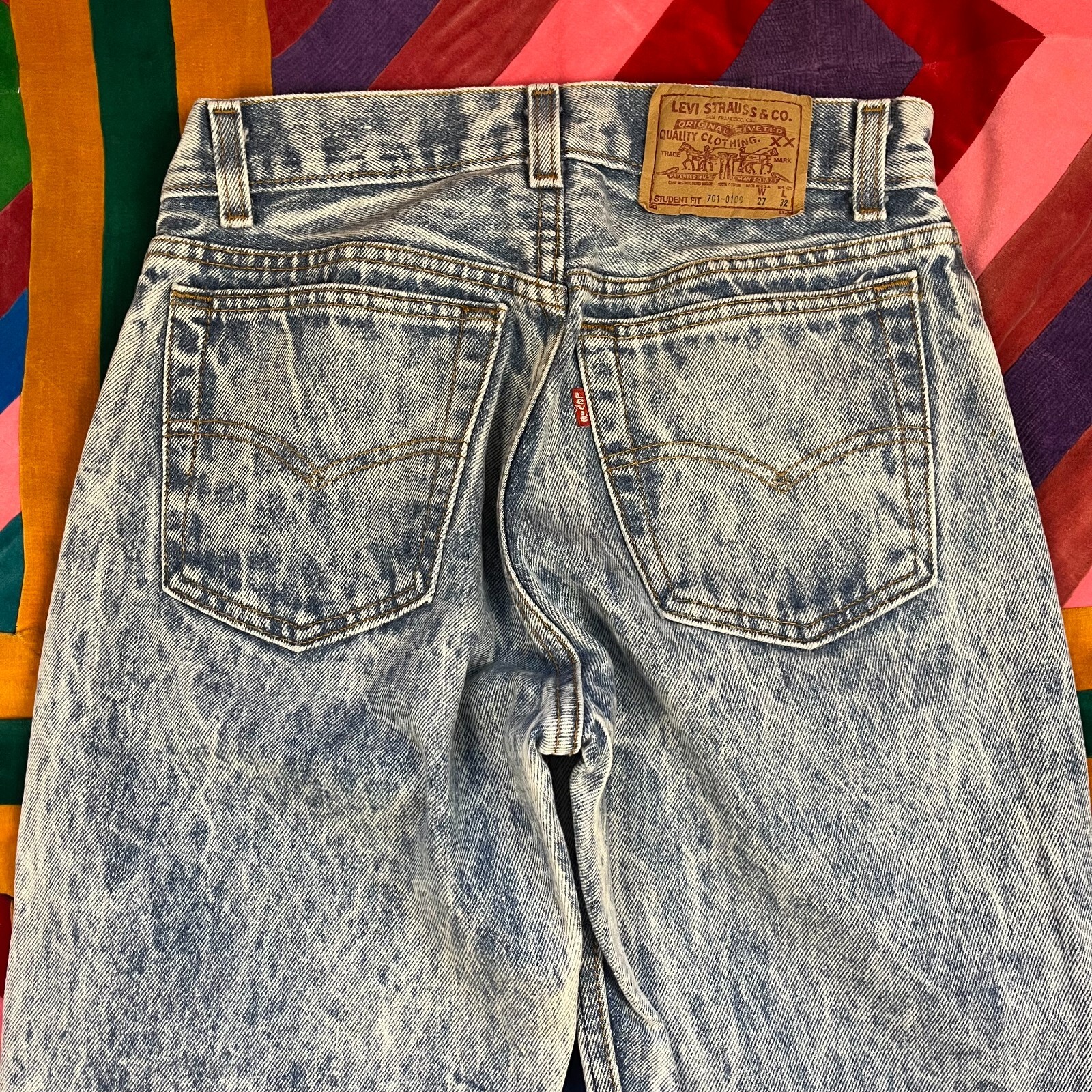 Lot 2 Vintage Levis Jeans Acid Washed Blue Student Fit 701 Dark Blue 505 90s 27