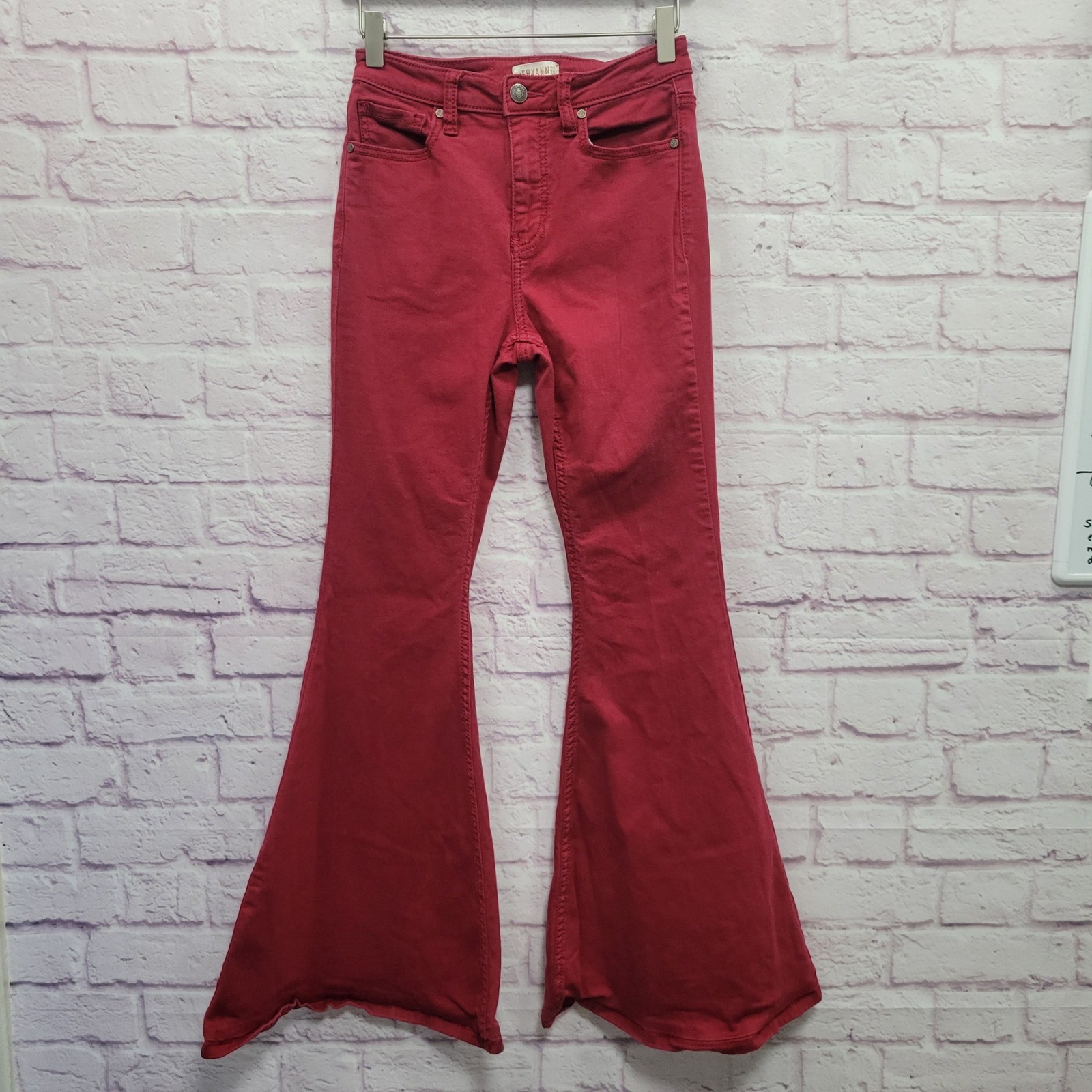 Shyanne Red Flare Bell Bottom Jeans Womens 28 High Rise Stretch Western Y2K 70s
