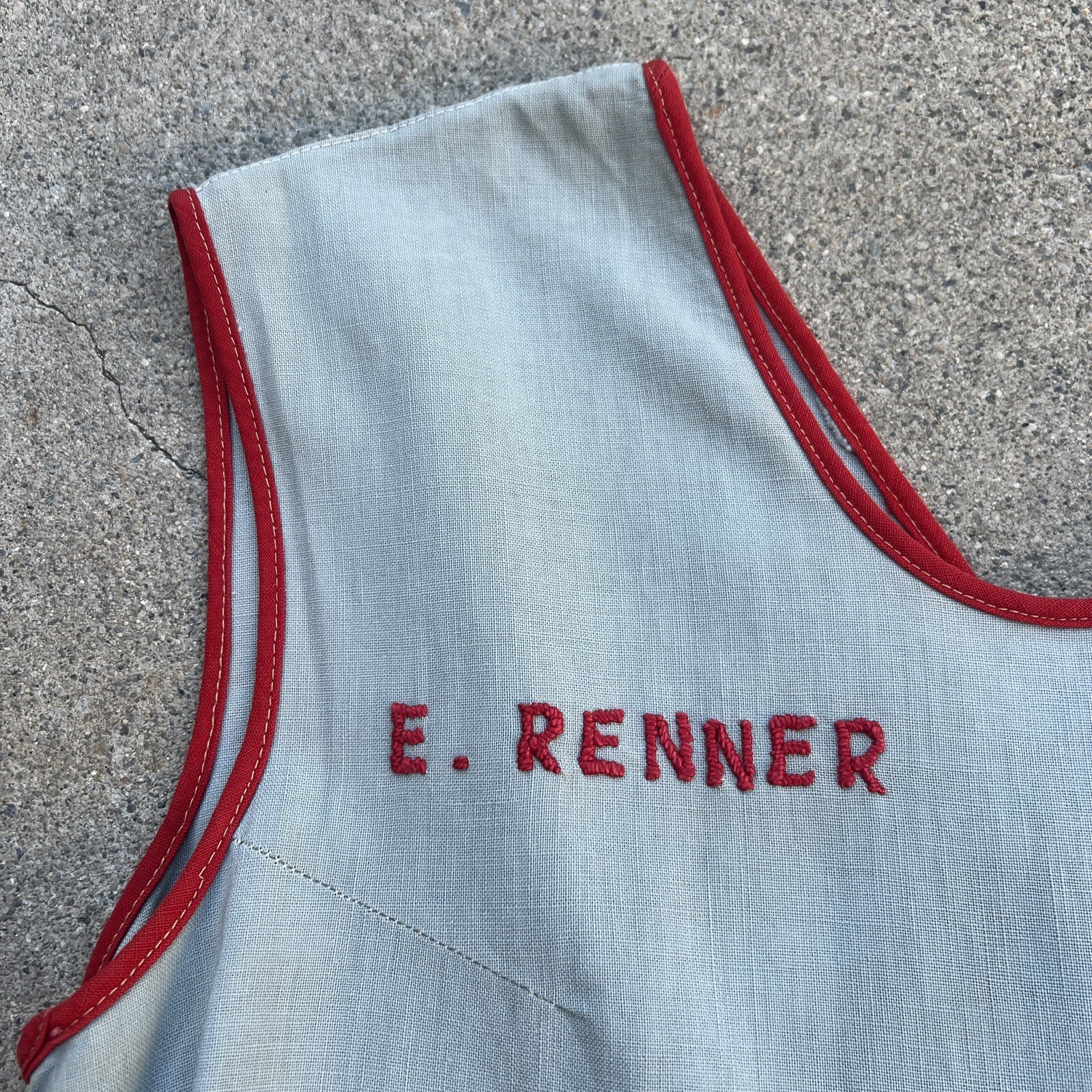 Vintage 1930s Blue Chambray Cotton Jumpsuit Playsuit Gym Outfit Romper Red Trim