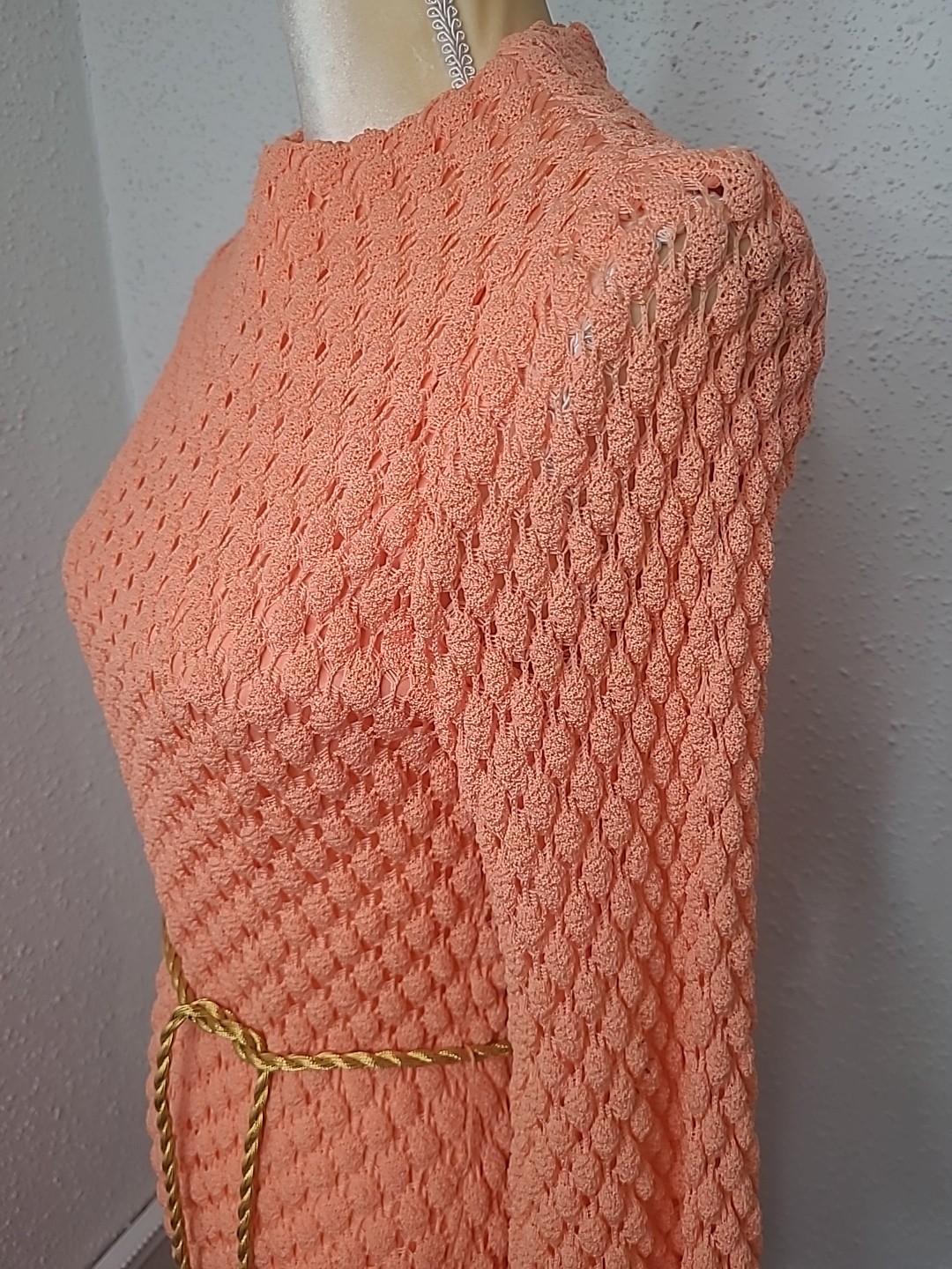 VTG Sears Fashions Orange 60s Dress Gold Tie Belt Vintage Size 10 ( XS / S )