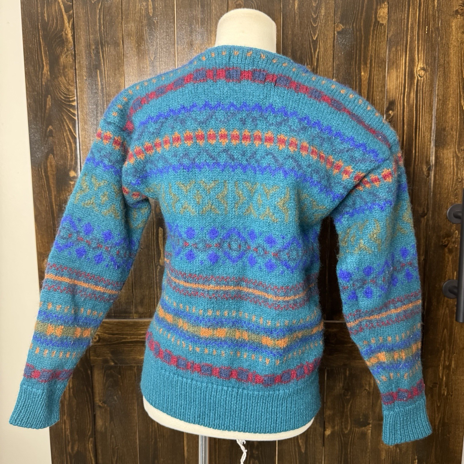 Vintage 1990s Gap Wool Knit Geometric Pattern Cardigan Sweater Small Medium
