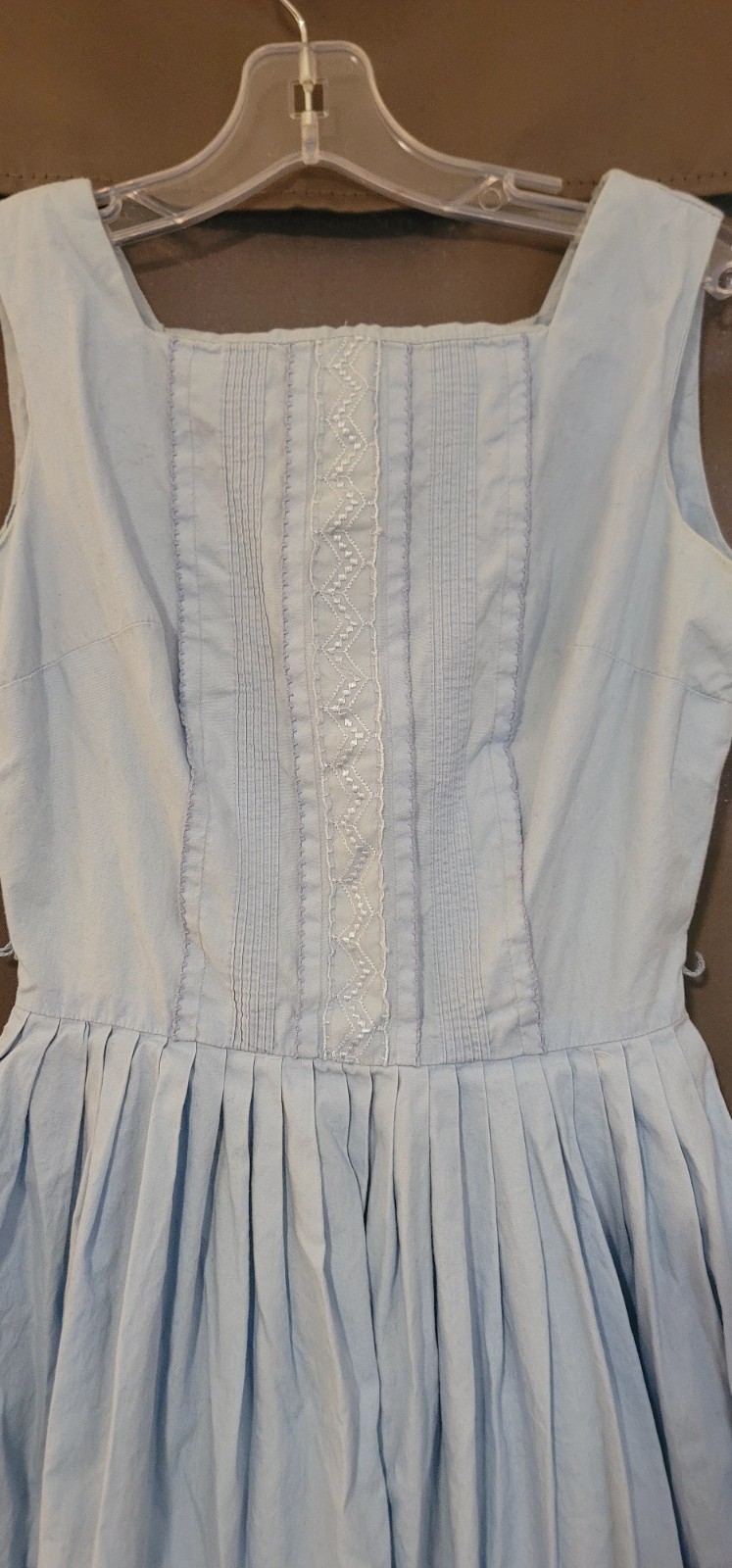 Vintage 1950s Betty Barclay Fit and Flare Dress Blue & white Embroidery Sz XS