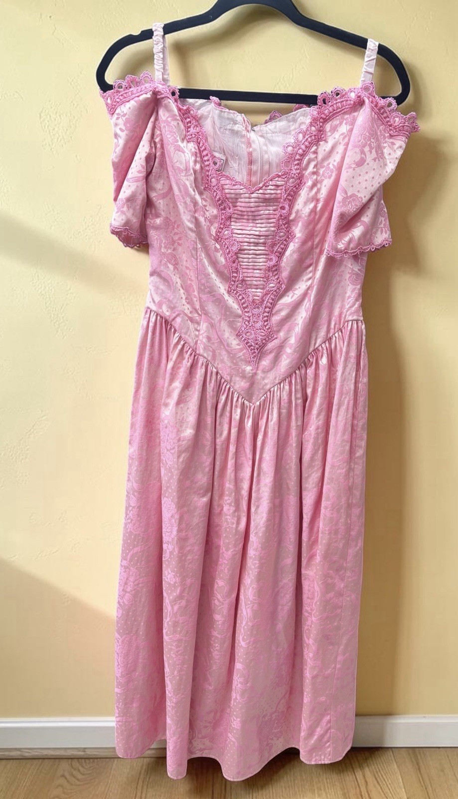 OOAK Vintage McClintock Dress Gown Lace 80s Prairie Hot Pink Fairy Glam Sz 12