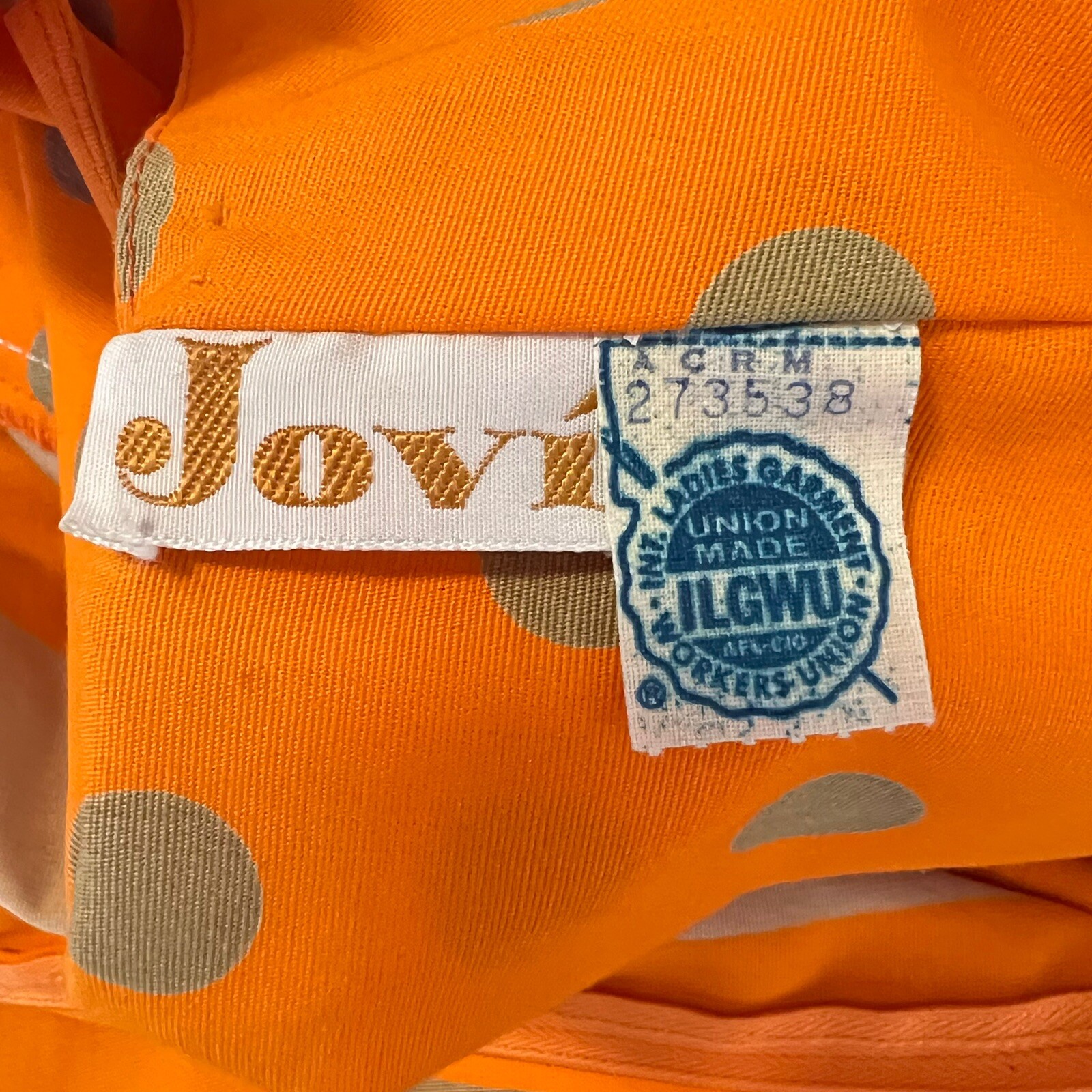 Vintage 60s 70s Jovi Fashion Dress Orange Gold Dots Stripes Twiggy Mad Men