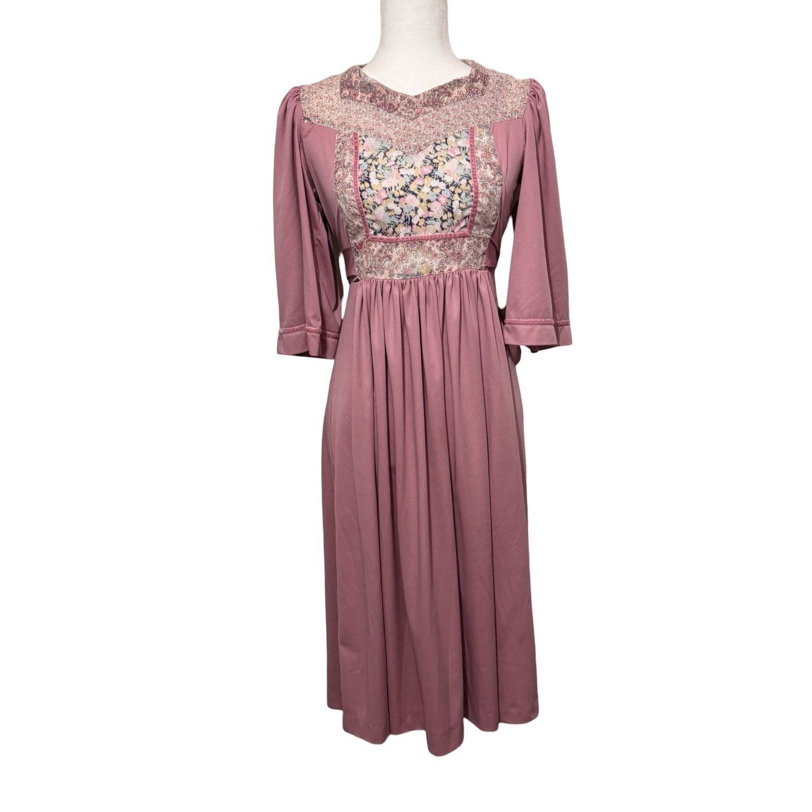 Vintage 70’s Young Edwardian Arpeja Cottagecore Patchwork Pink Dress Size Small