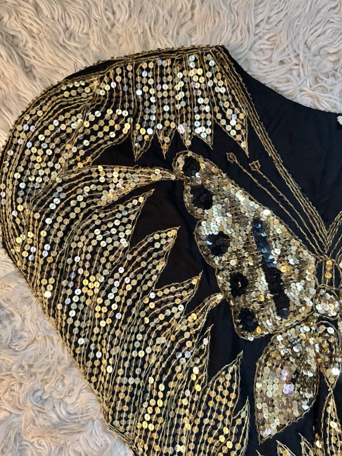Vtg Butterfly Sequin Disco Iconic Blouse Top Studio 54 India Black Gold S M silk