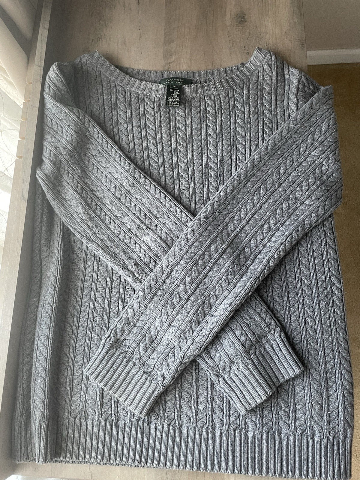 Used Ralph Lauren Cotton Cable Sweater Size M, Sophisticated Heather Dark Gray