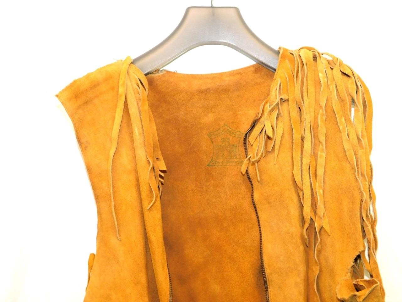 Vintage S Brown Suede Leather Fringe Vest Jacket Full Zip Western Hippie READ