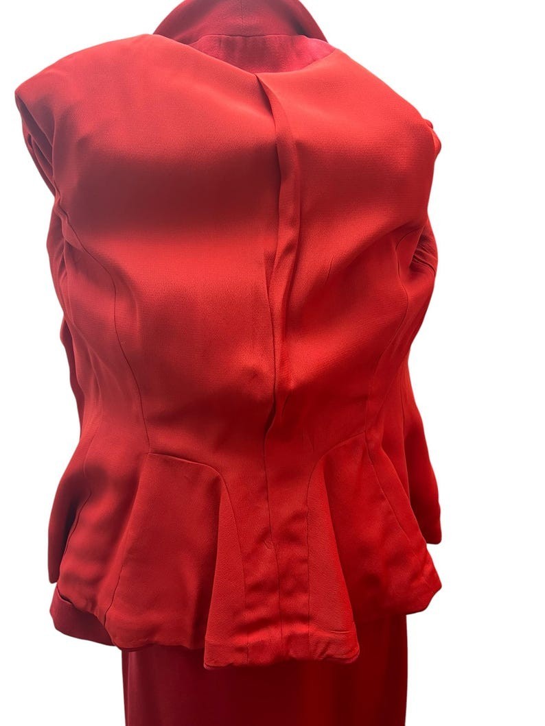 1940’s 1950’s Vintage Red Wool Gabardine Suit Lilli Ann Style Amazing Peplum