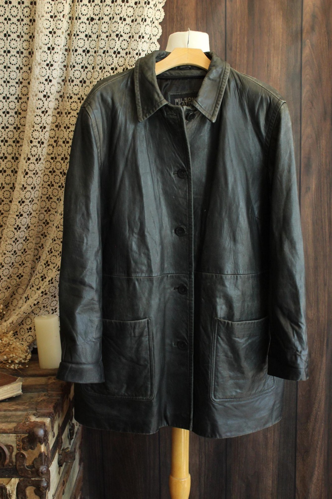Vintage 1990s Leather Jacket, Volup Size 2X Wilsons Leather Black Car Coat, Pell