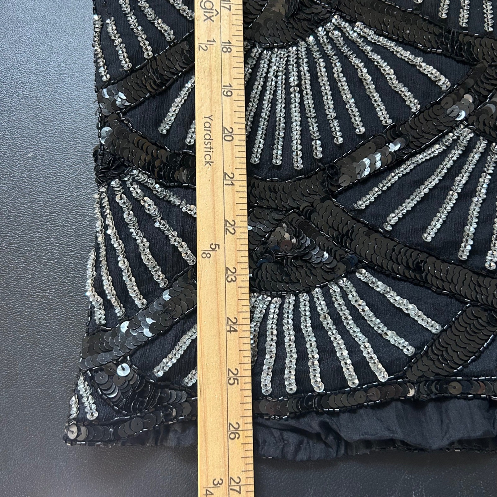 Vintage 80’s Joseph Le Bon Silk Sequin Art Deco Fan Blouse Black Silver XL