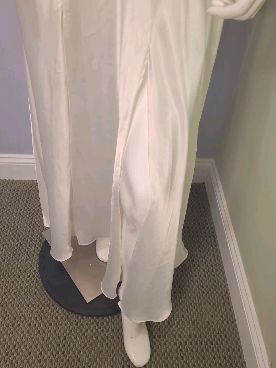 VTG Ivory Heavy Satin Slip Dress 18/20 Gown Mesh Lace Slits Old Hollywood Glam