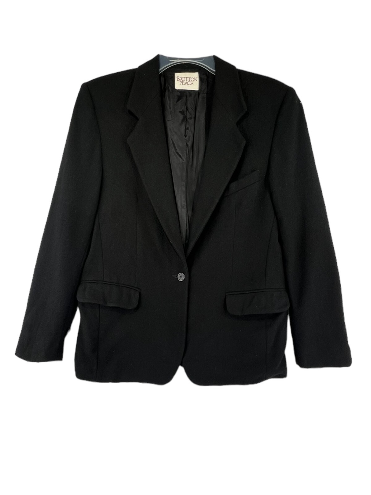 VTG Bretton Place Women Size Blazer Black 3 Pocket Notched Lapel Wool