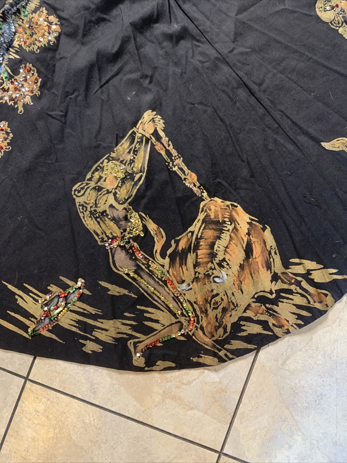 Vintage 1950’s Mexican circle skirt hand painted sequins Lavable Tel-Art Matador