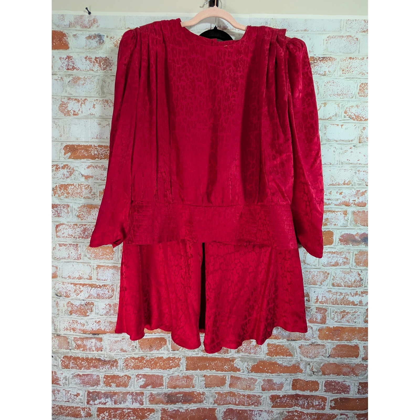 Argenti Skirt Set Womens 20 Red Silk Vintage Jacquard Animal Print 2pc Blouse