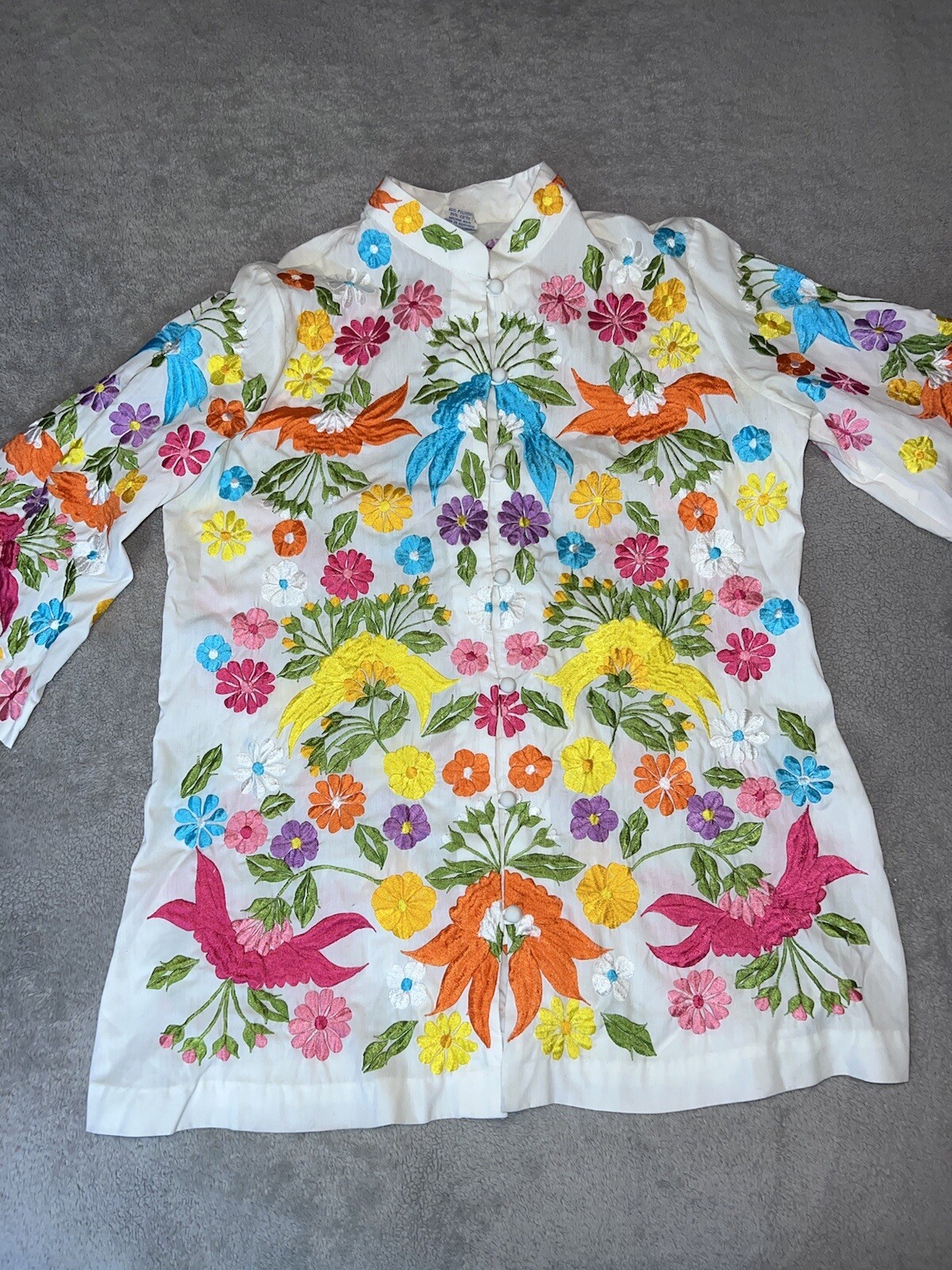 Vintage CHUCHI Colorful Floral Embroidered Tunic Jacket Top Sz S