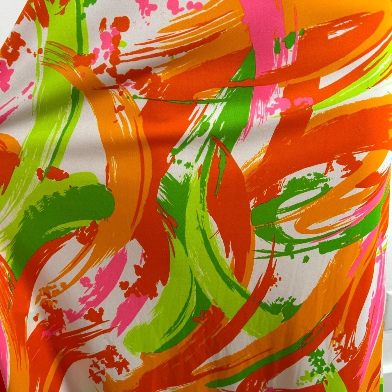 Vintage 70s Psychedelic Maxi Dress Multicolor Abstract Mock Neck Retro Mod