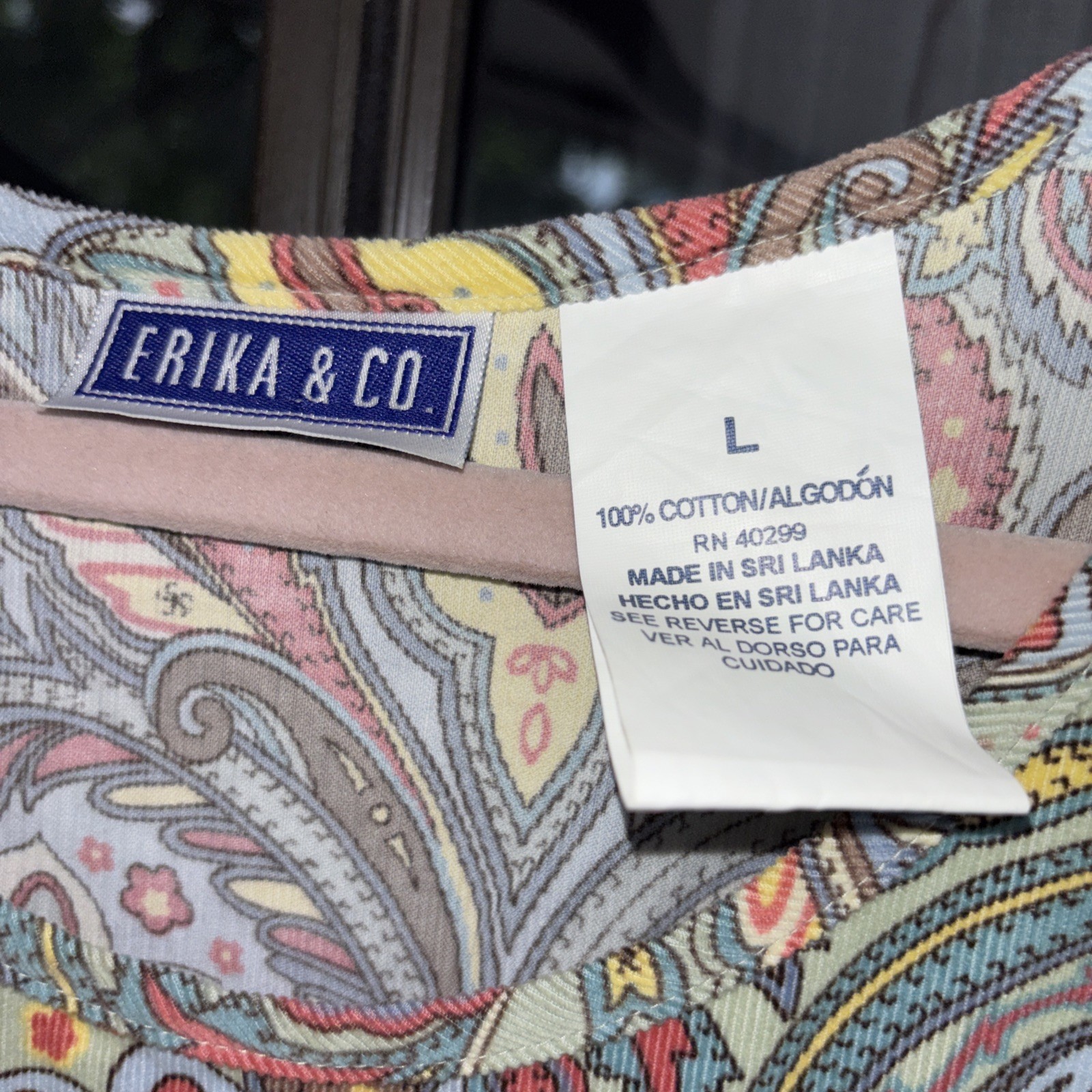 Vintage Erika & Co Green Corduroy Jumper w Blue/Red Paisley Florals Size L