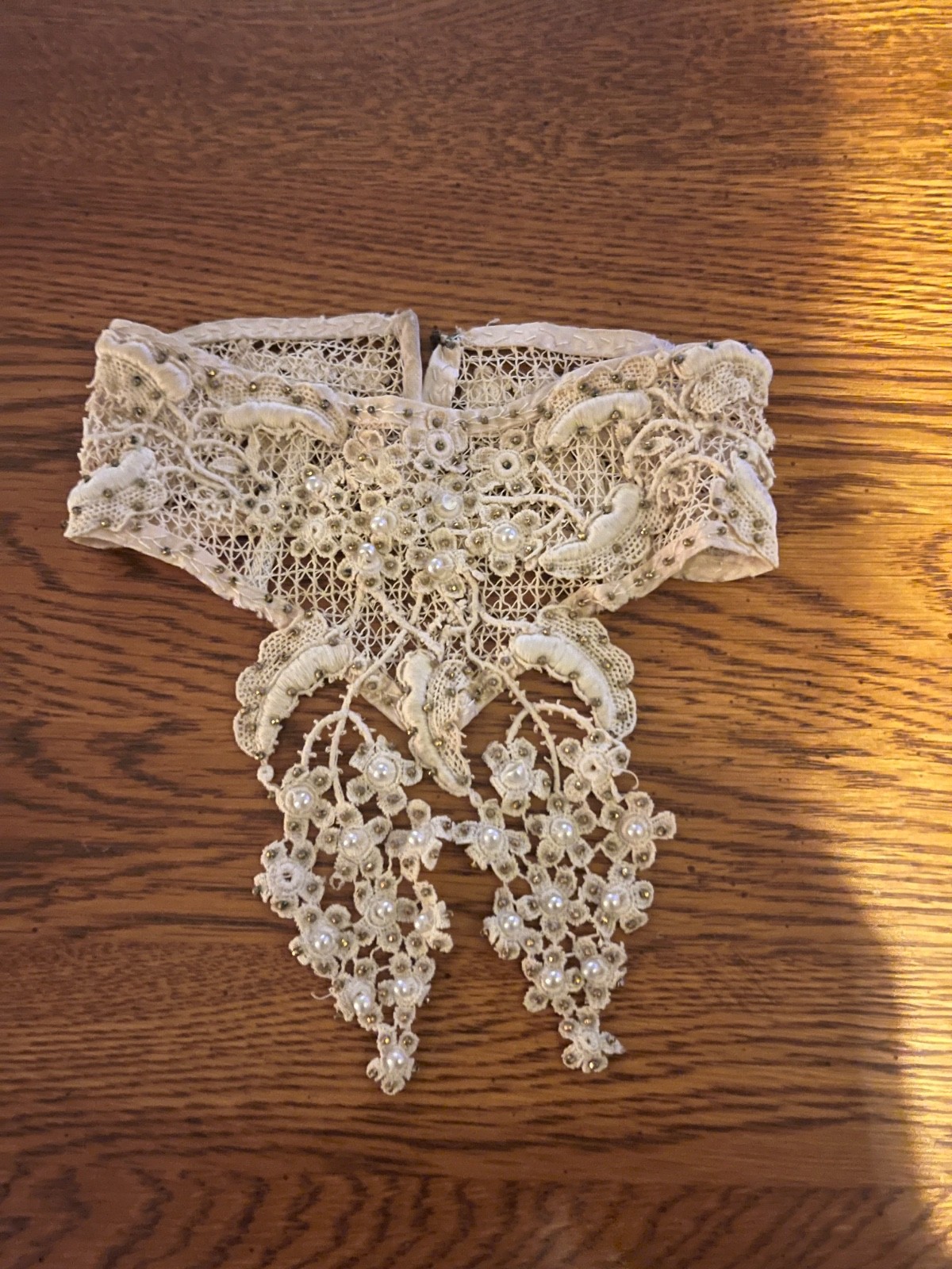 1900s Vintage Bridal Edwardian Lace Collar, Antique Textile Choker, Beaded Lace