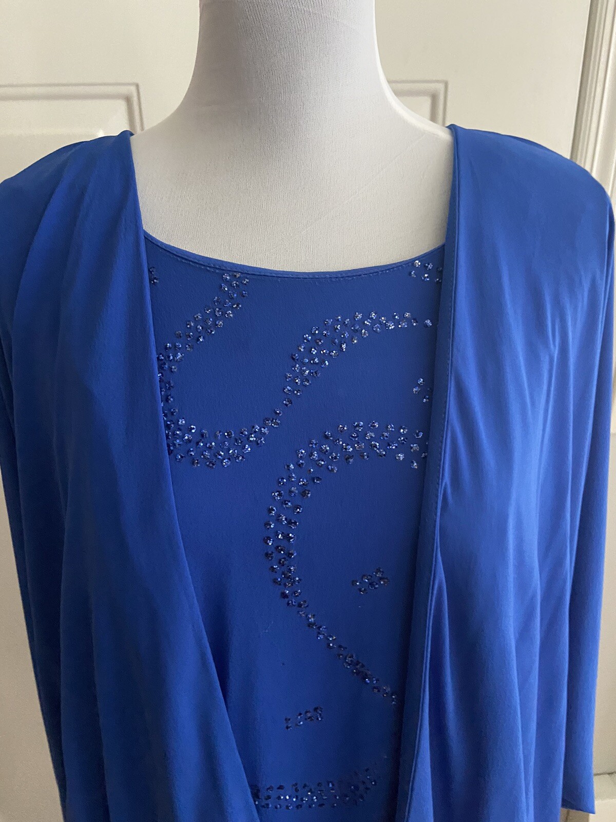 Vintage 1980s Claudia Cooper Royal Blue Dolman Batwing Drop Waist Dress Size 16