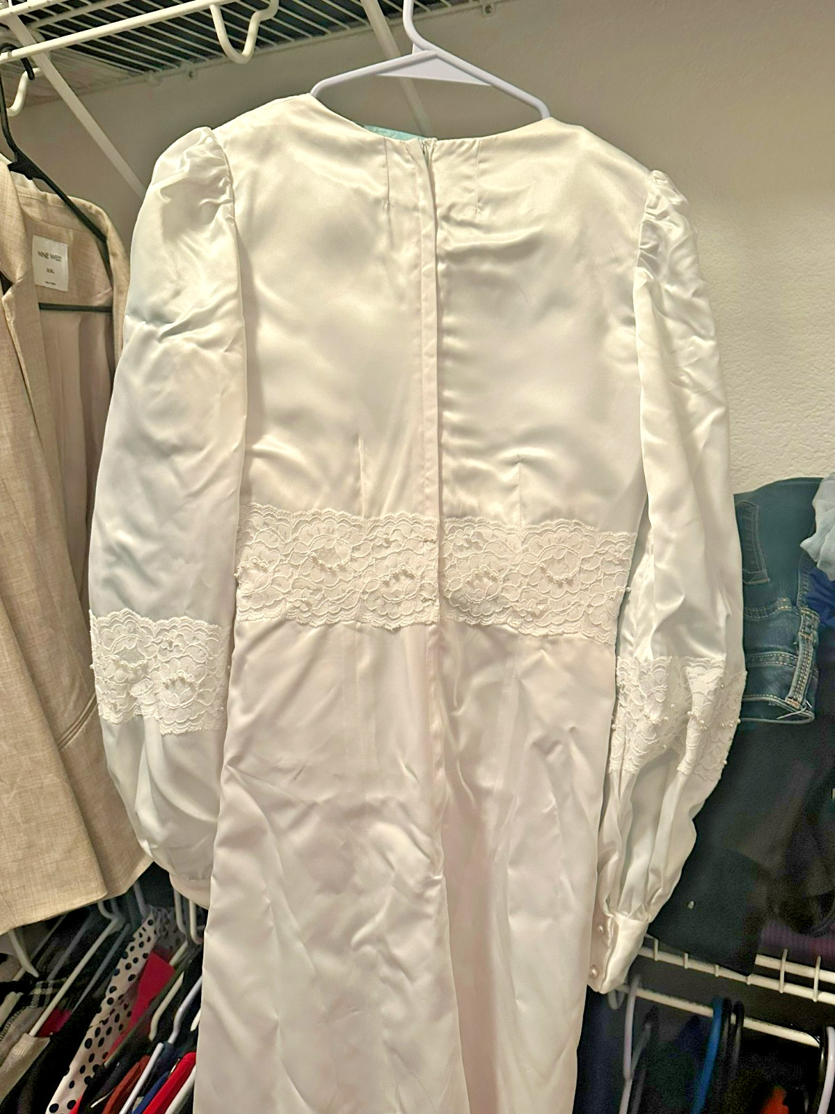 Vintage Satin Lace Wedding Dress Veil & Train Set – Pristine Preserved Box