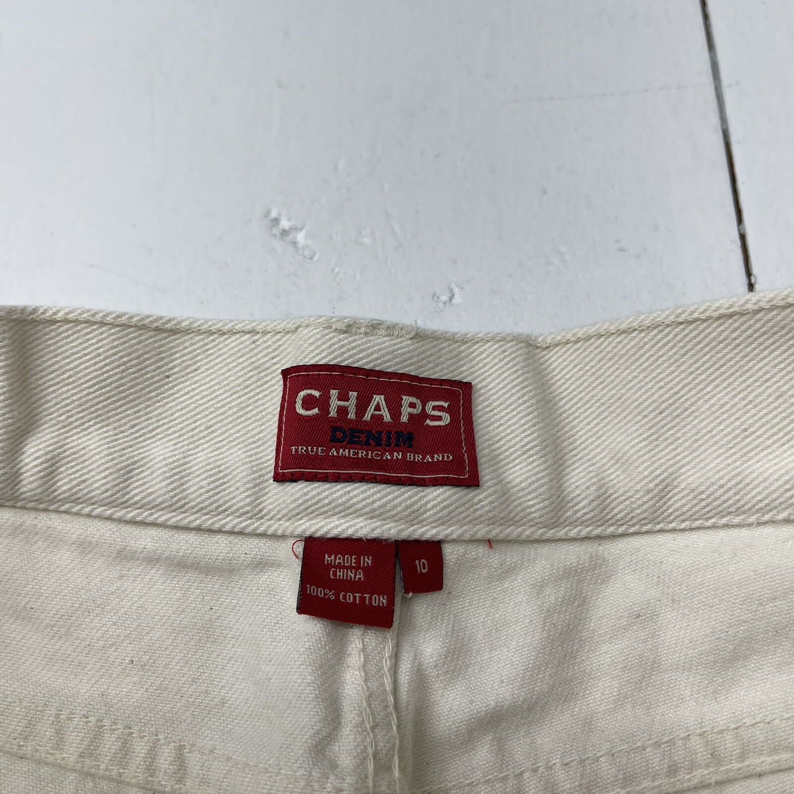 Vintage Chaps White Denim Beaded Pocket Straight Leg Jeans Women’s Size 10