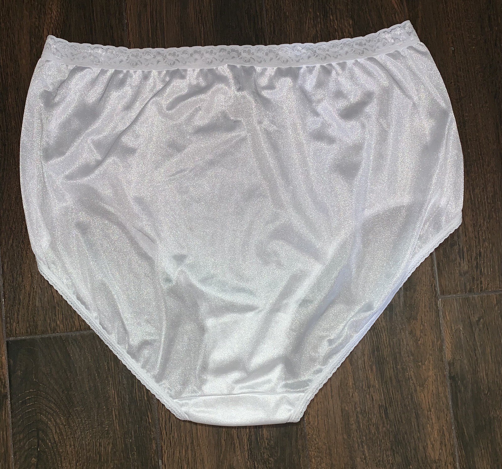 Vintage Nylon Panty JMS Gusset Sheer Sissy Panties Size 12 Shiny Glossy White
