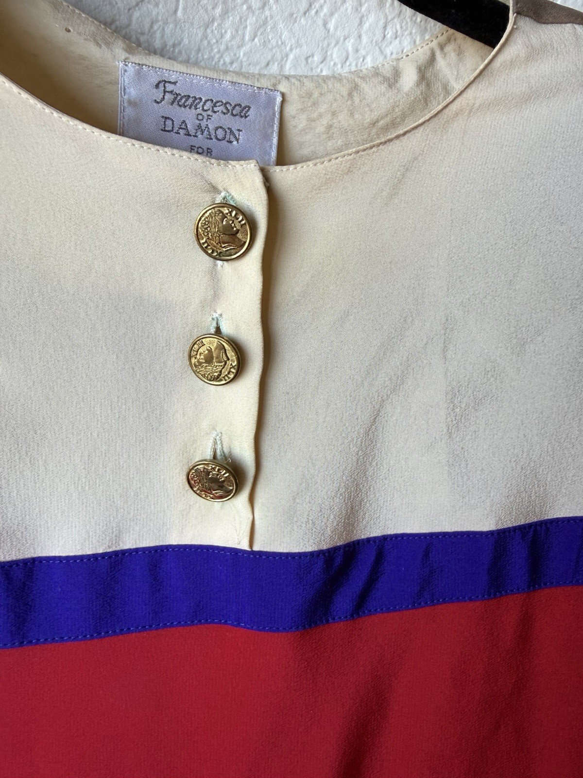 Vintage Francesca Of Damon Starington 100% Silk 1980s Color Block Dress Size 12