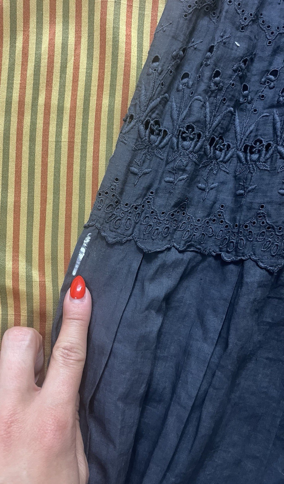 Antique Edwardian Black Cotton Dress Embroidered Eyelet Lace Sz XXS