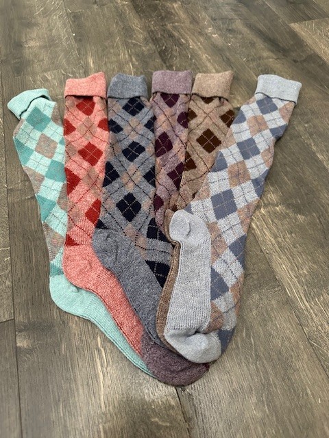 VTG 80s Argyle Sample Set NOS Mis Matched 6 pcs Red Brown Grey Blue Socks knee