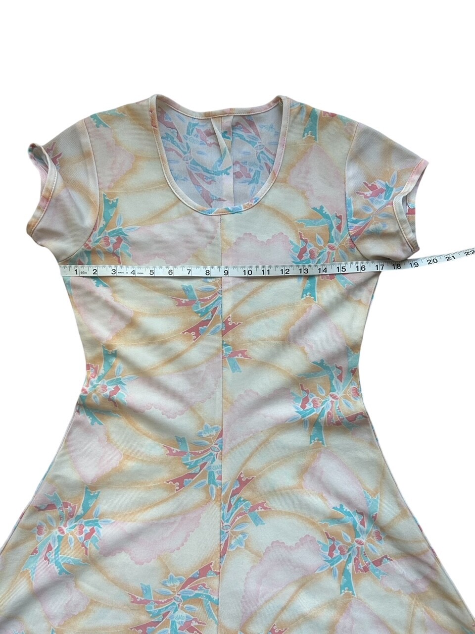 VTHG 1970s DRESS short sleeve fit flare floral Boho Disco Secretary Teacher