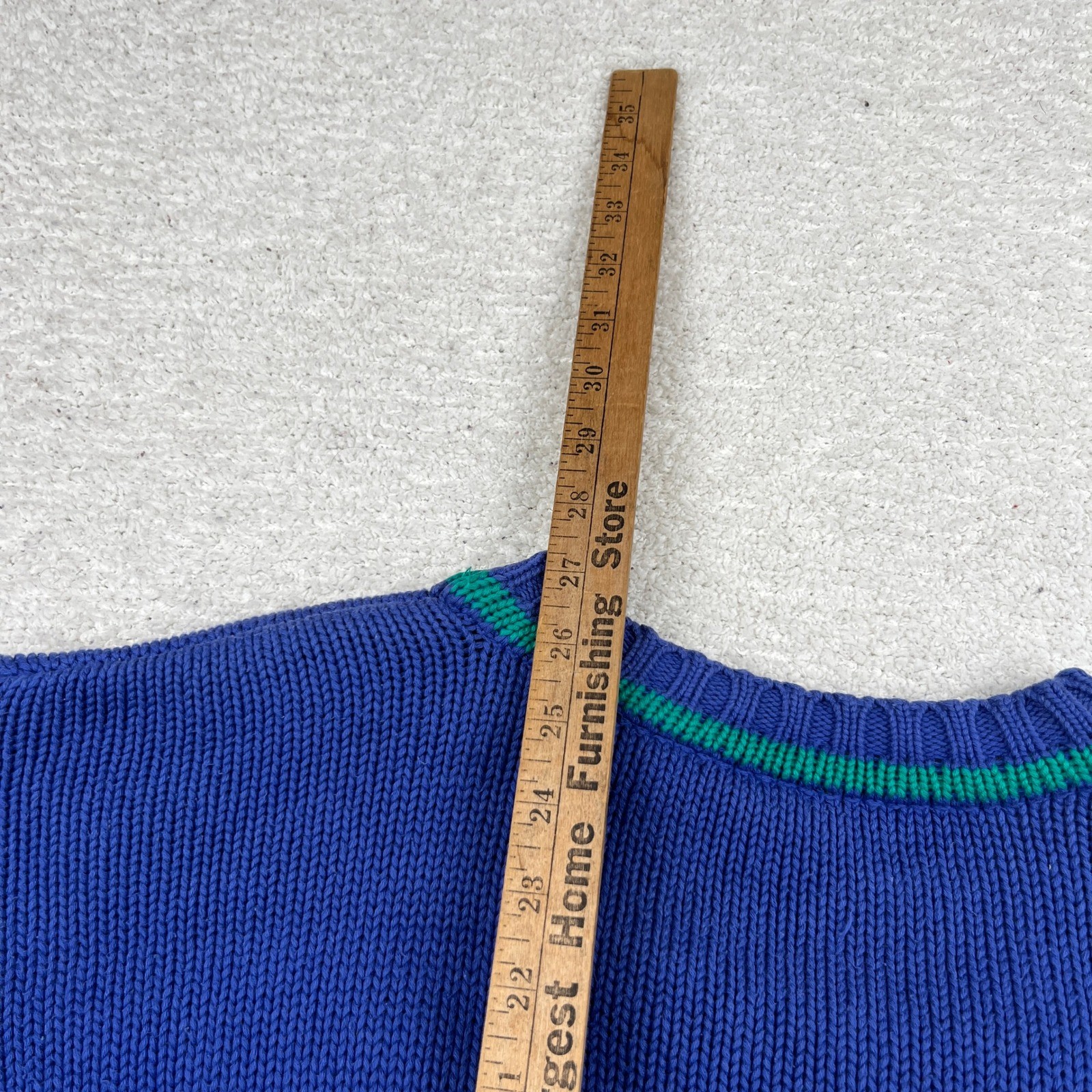 VTG LizSport Women Blue Striped V-Neck Cotton Knit Sweater Size S RN 52002