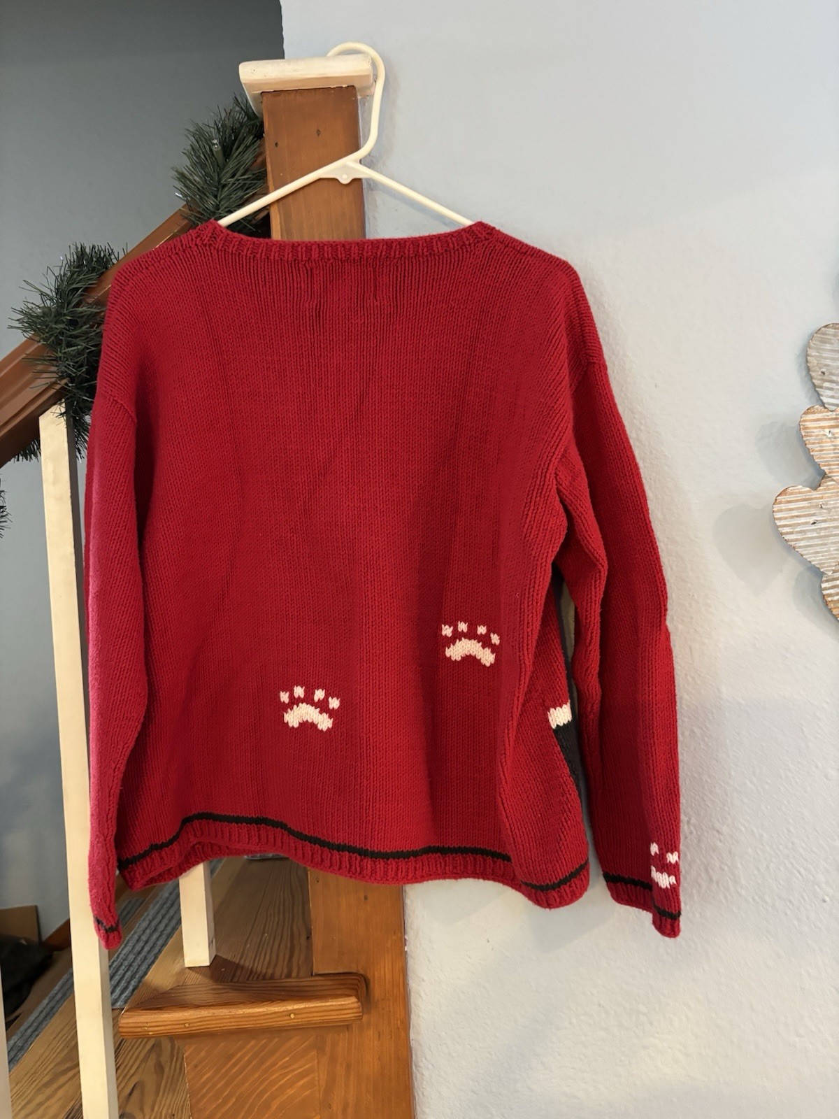 Vintage Rey Wear 100% Cotton Hand-Knit Sweater Cat Christmas Holiday winter XL
