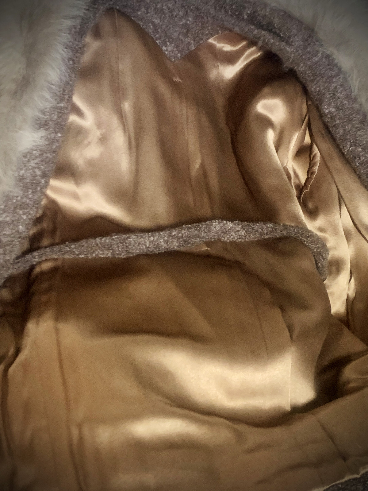 Brown Mocha Wool Boucle Silver Fox Fur Trimmed Belted Coat & matching Dress 8 10