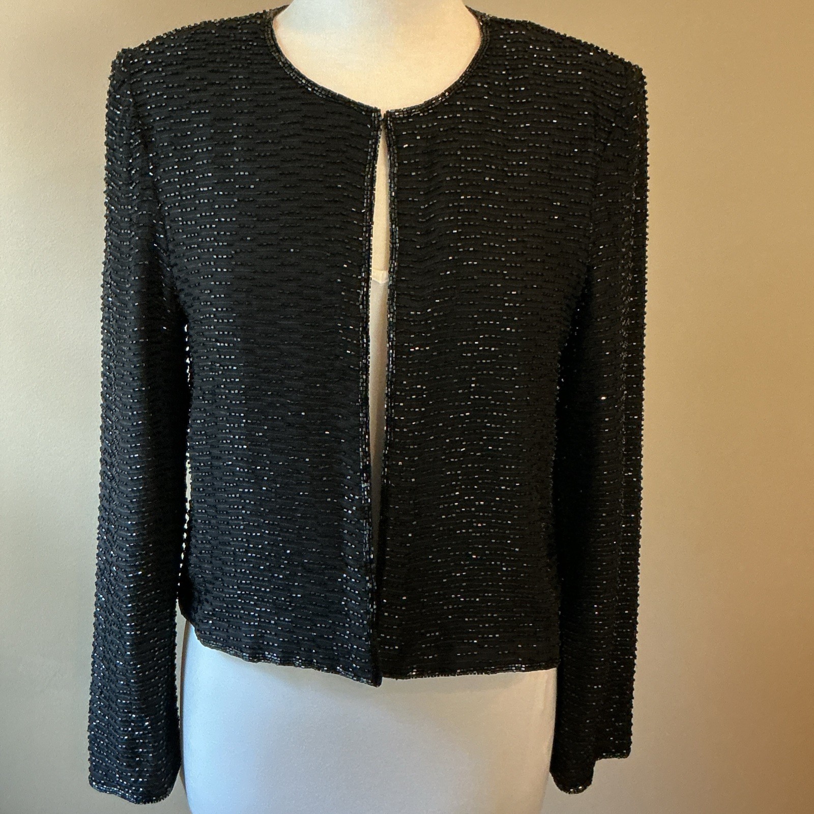 Vintage ANDRETTA DONATELLO Silk Beaded Jacket/Topper Black Size Medium